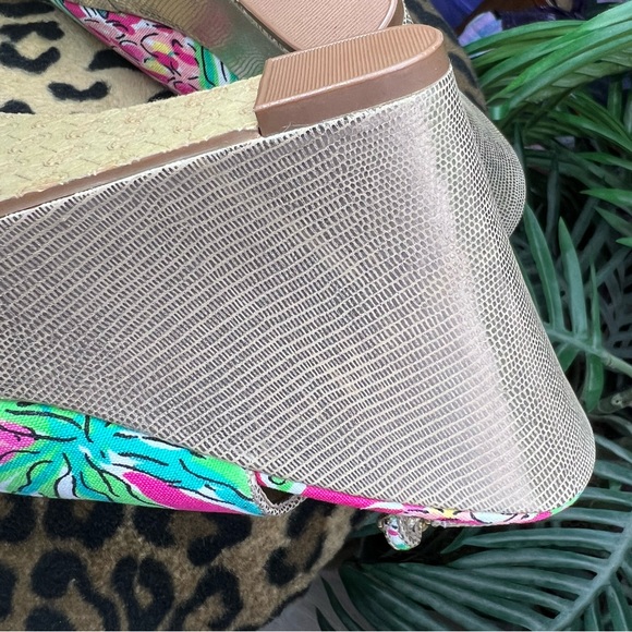 Lilly Pulitzer Wedges Gold pink Greeb signature print - Picture 8 of 10